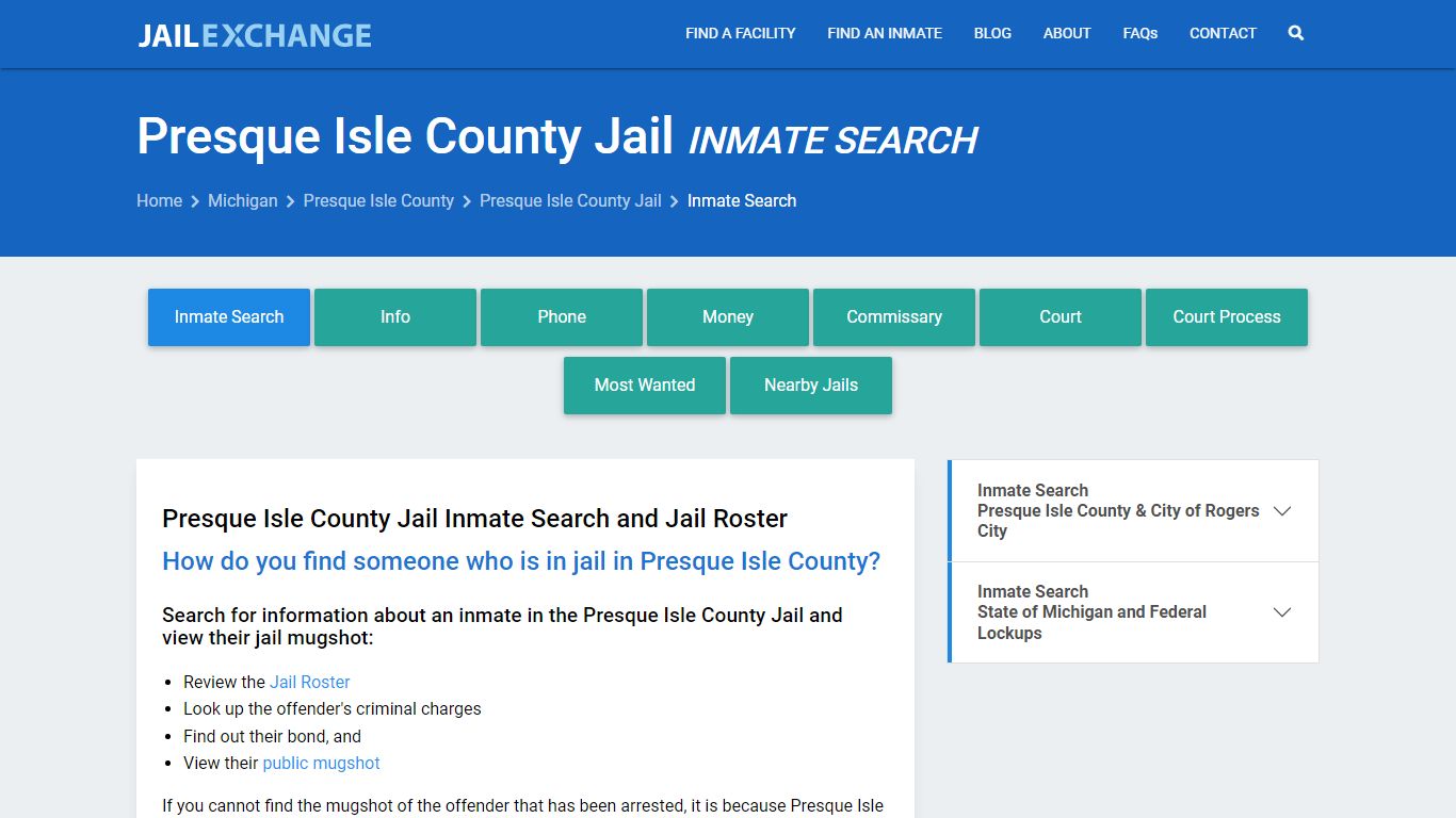 Presque Isle County Jail Inmate Search - Jail Exchange