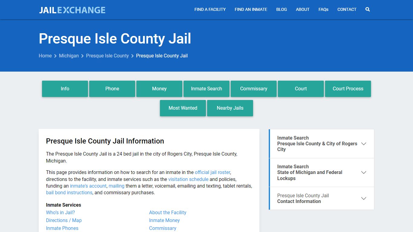 Presque Isle County Jail, MI Inmate Search, Information